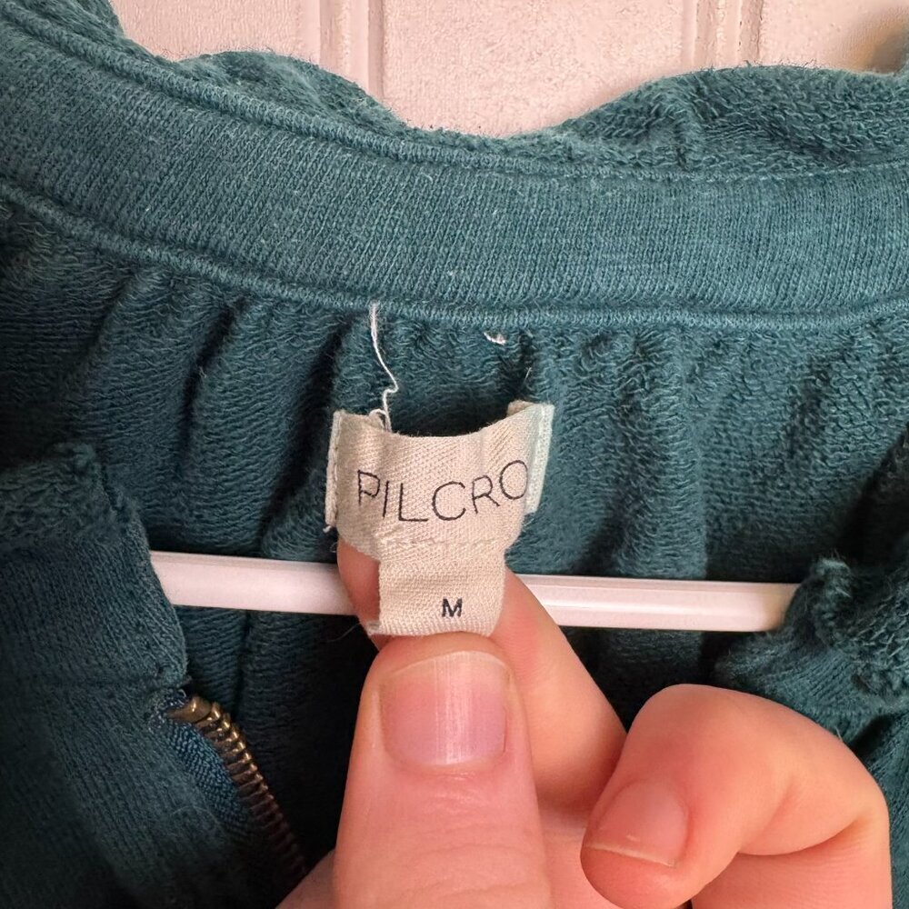 Anthropologie Pilcro Teal Puff Sleeve Half Zip Pullover Size Medium L42 - Picture 3 of 5